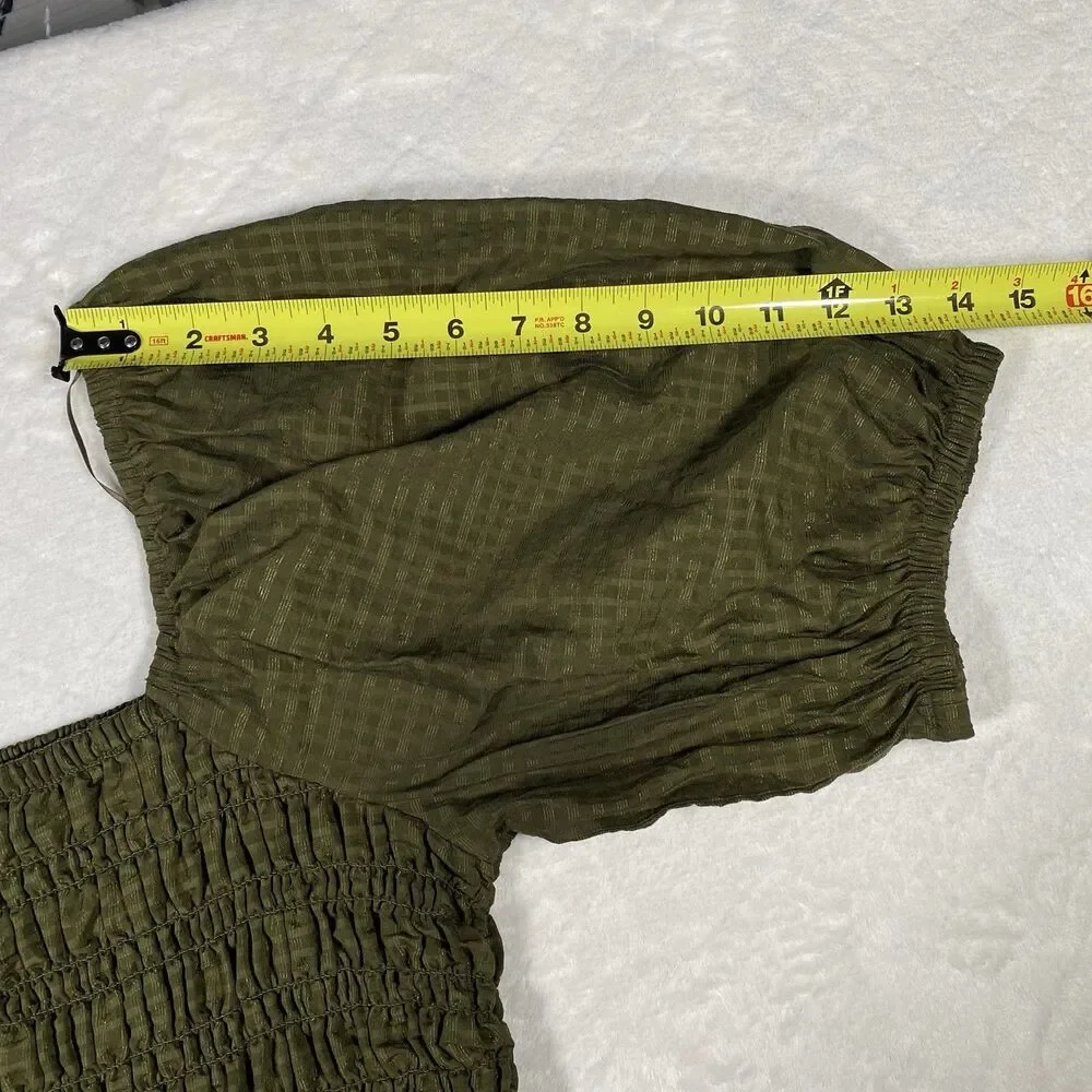 Old Navy Women's Lg Top Green Smocked Square Neck Puff Sleeve Milk Maid Cottage